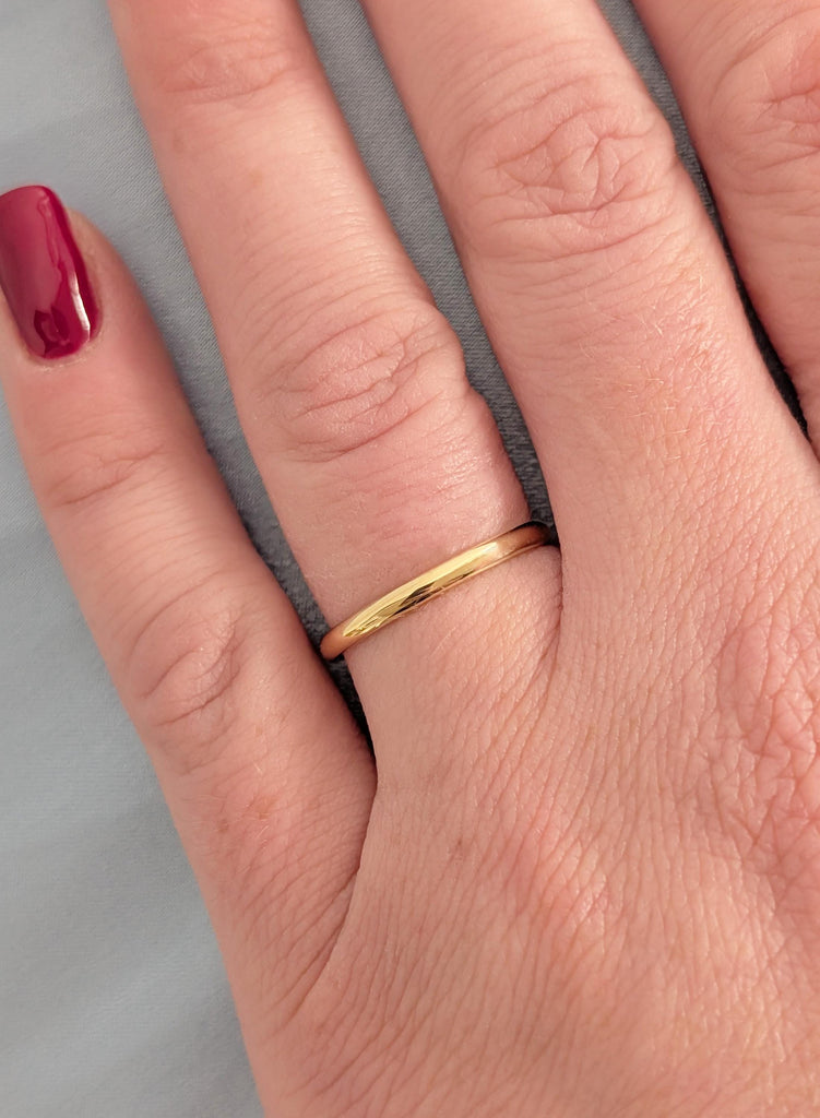 18k Solid Gold Thin Stacking Ring, Dome 2mm Wedding Band, Minimalist Jewelry, Polished Finish, Comfort Fit