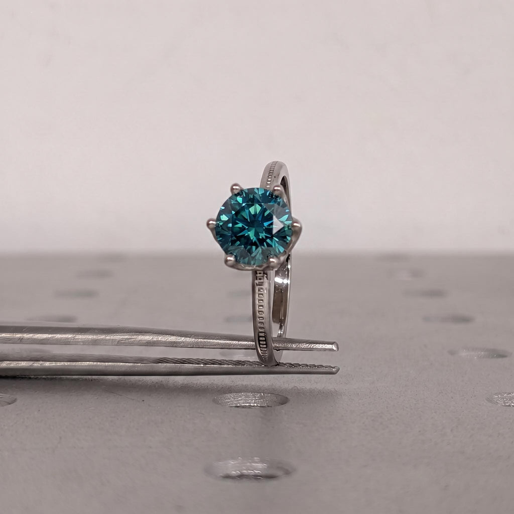1ct Teal Sapphire Engagement Rings for Women | Tulip Petal Setting Wedding Bands | Classic Solitaire Ring Bridal Jewelry image #6