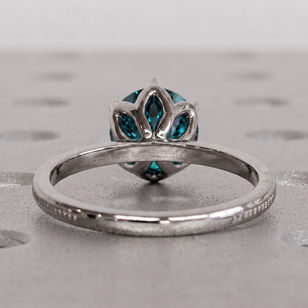 1ct Teal Sapphire Engagement Rings for Women | Tulip Petal Setting Wedding Bands | Classic Solitaire Ring Bridal Jewelry image #5