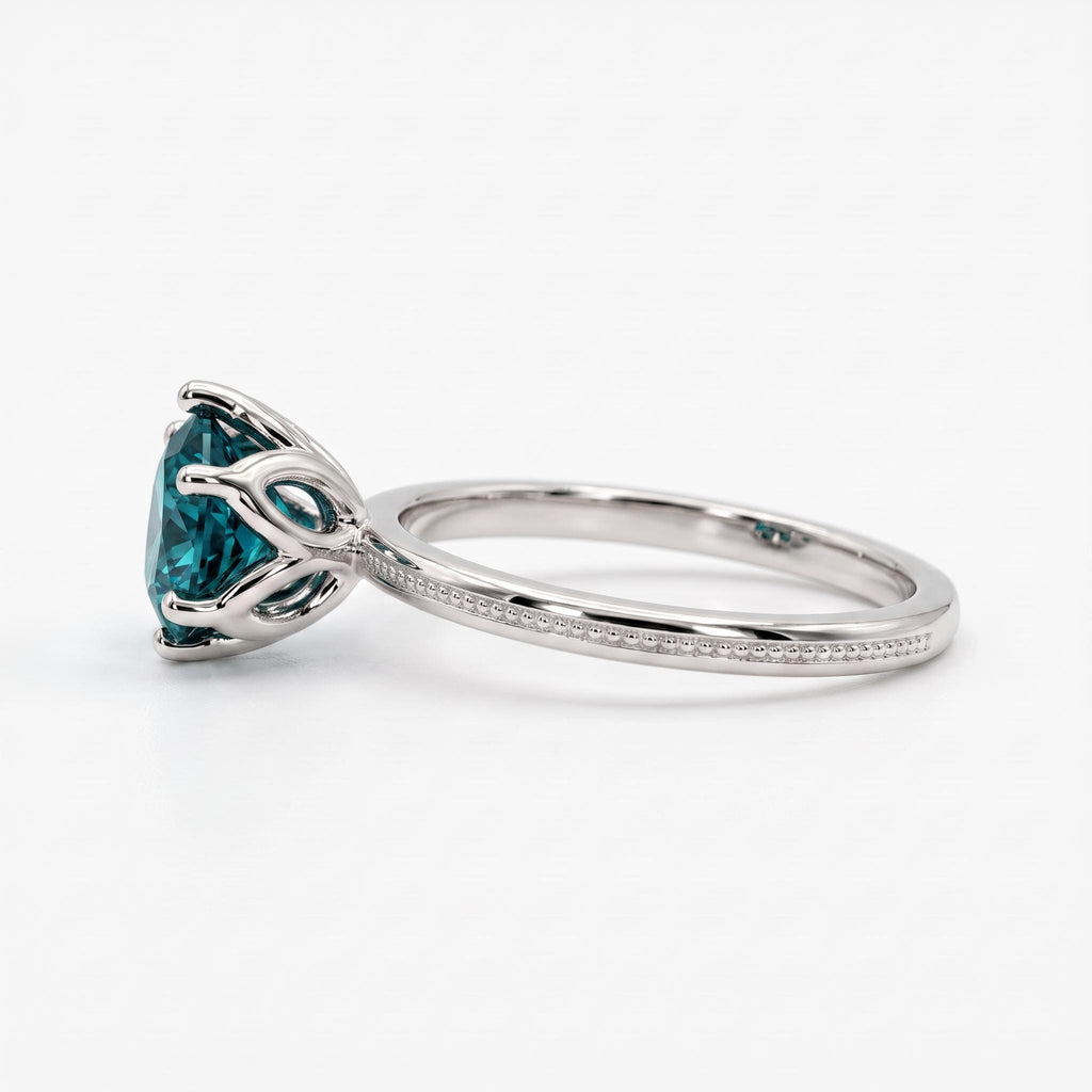 1ct Teal Sapphire Engagement Rings for Women | Tulip Petal Setting Wedding Bands | Classic Solitaire Ring Bridal Jewelry image #4