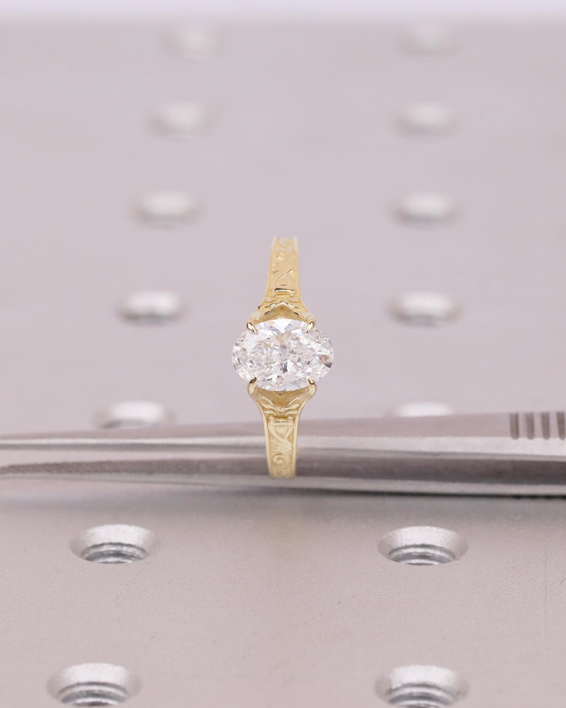 14k Gold Oval Lab Grown Diamond Engagement Ring, Minimalist Filigree Ring image #5