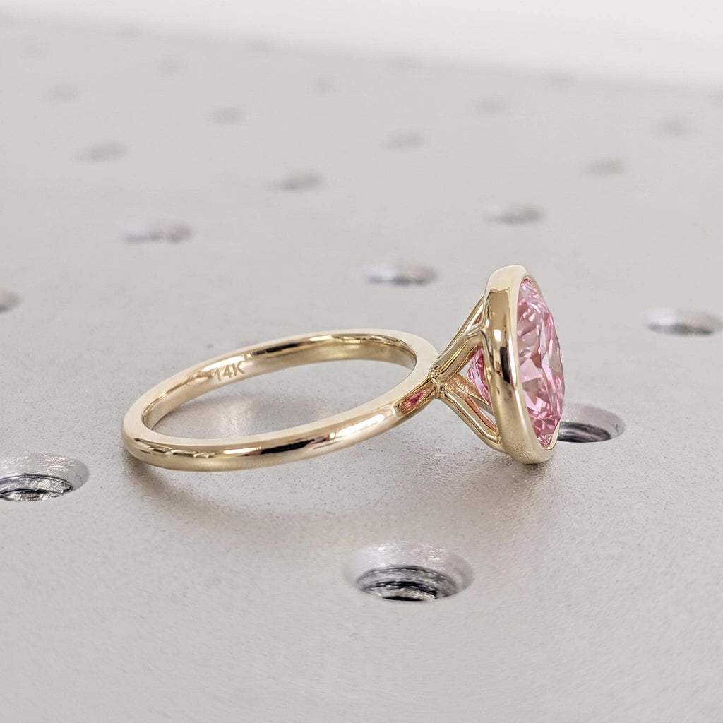 Pink Diamond Engagement Rings for Women | Bezel set Oval Lab Made Diamond Rings | Solid Gold or Platinum Bridal Jewelry image #5