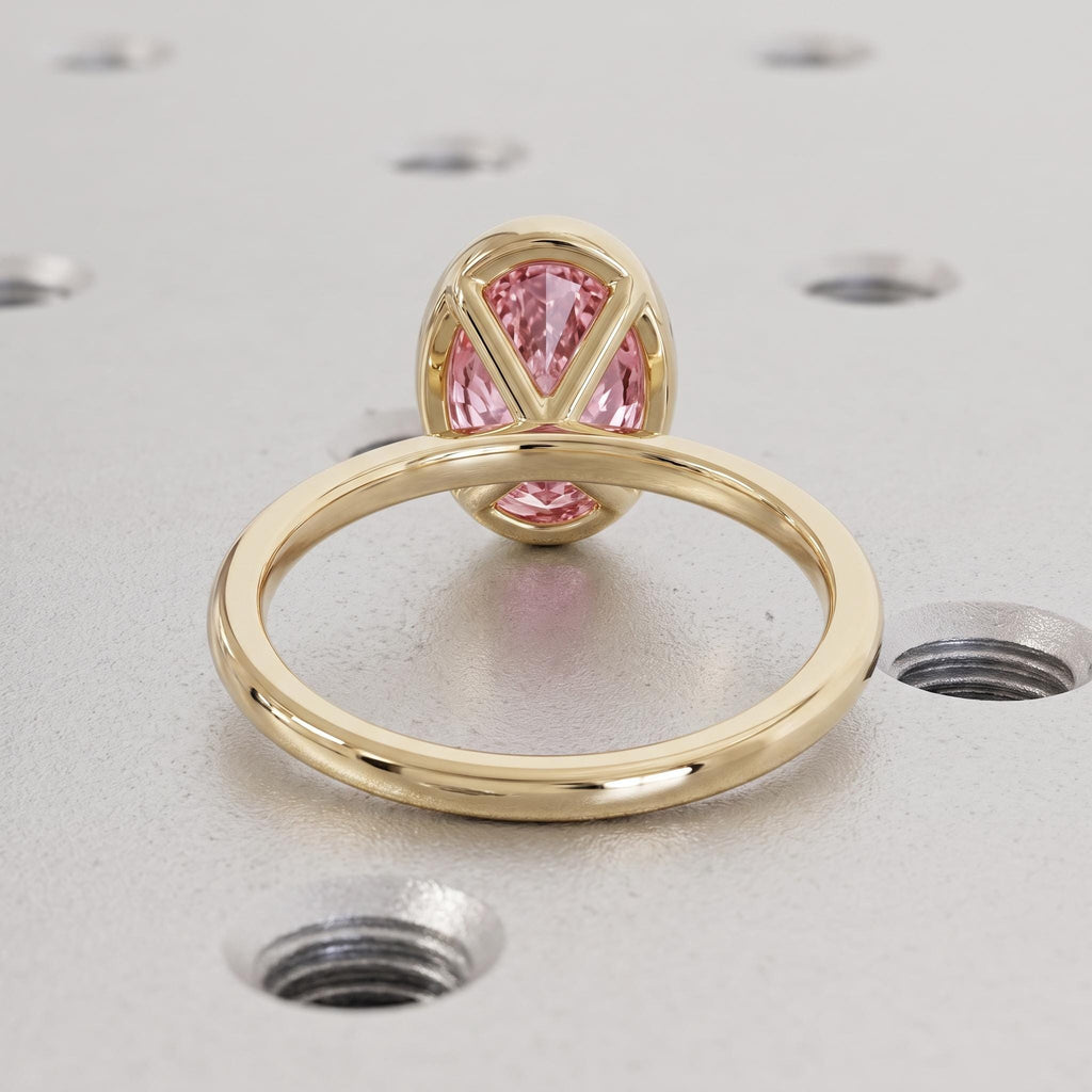 Pink Diamond Engagement Rings for Women | Bezel set Oval Lab Made Diamond Rings | Solid Gold or Platinum Bridal Jewelry image #6