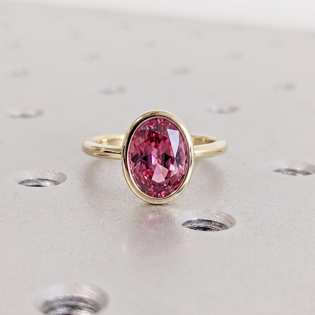 Pink Sapphire Solitaire Engagement Ring | 14k Yellow Gold Oval cut Lab Sapphire Ring | Minimalist Wedding Anniversary Ring For Women image #4