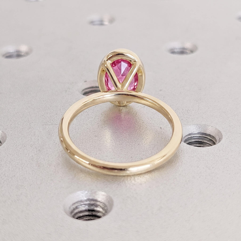 Pink Sapphire Solitaire Engagement Ring | 14k Yellow Gold Oval cut Lab Sapphire Ring | Minimalist Wedding Anniversary Ring For Women image #5