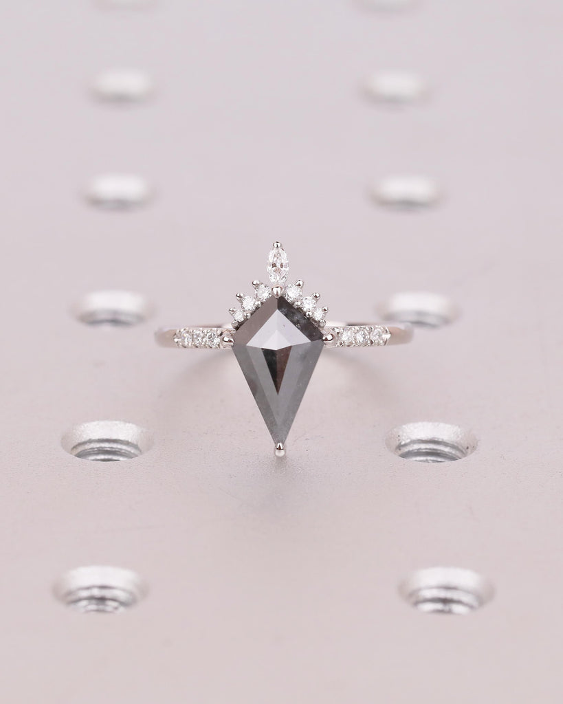 Kite Cut Salt and Pepper Diamond Ring