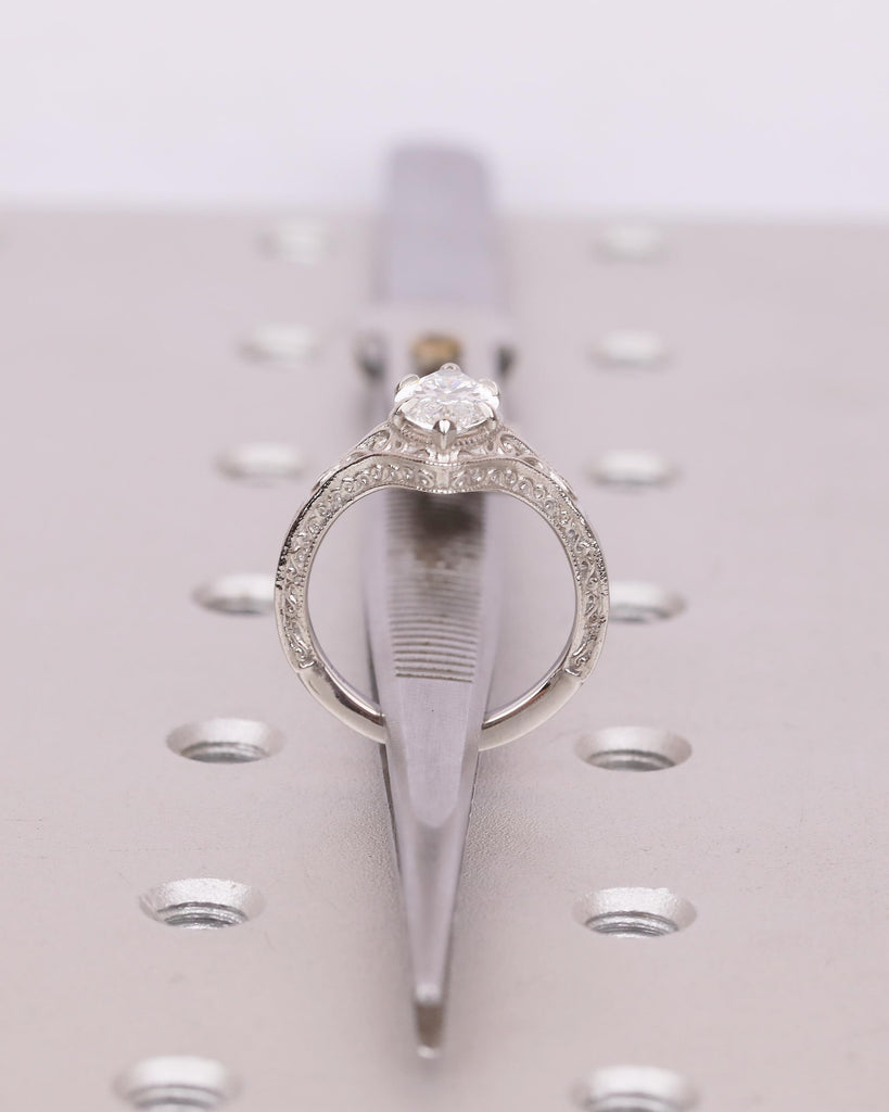 Lab Grown Diamond Marquise Engagement Ring, Platinum Filigree Ring, Heirloom Jewelry image #7