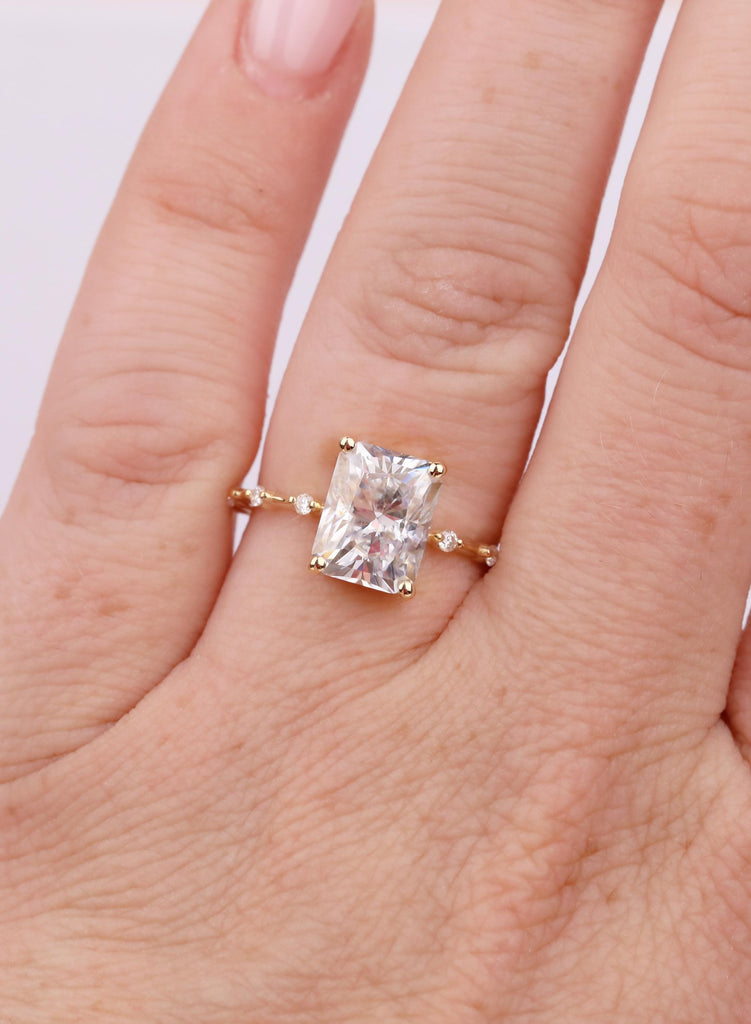 2.5 CT Radiant Cut VVS Lab Grown Diamond Engagement Ring, IGI Certified Radiant Diamond Ring, Round Side Stone Ring, Four Prong Setting image #2