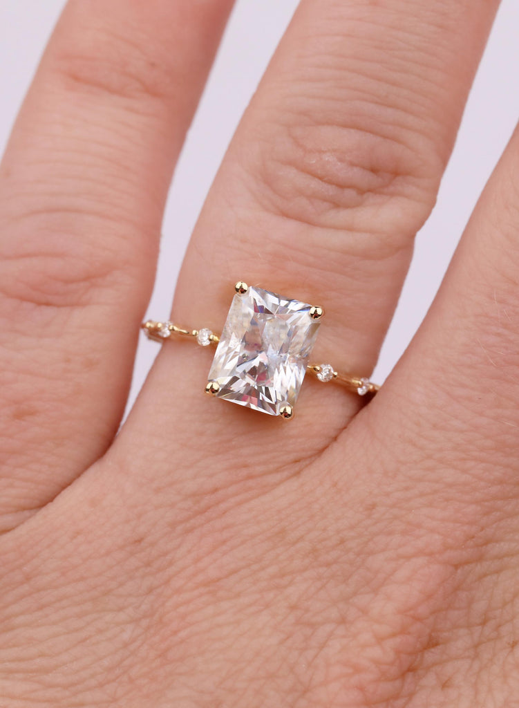 2.5 CT Radiant Cut VVS Lab Grown Diamond Engagement Ring, IGI Certified Radiant Diamond Ring, Round Side Stone Ring, Four Prong Setting image #3
