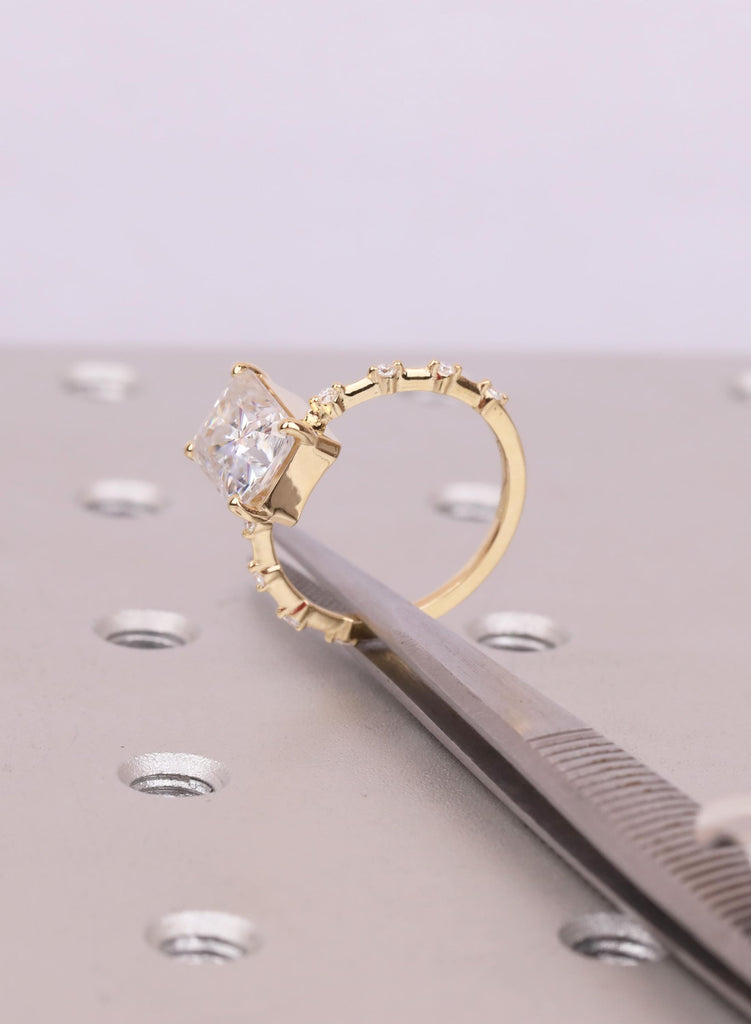 2.5 CT Radiant Cut VVS Lab Grown Diamond Engagement Ring, IGI Certified Radiant Diamond Ring, Round Side Stone Ring, Four Prong Setting image #10