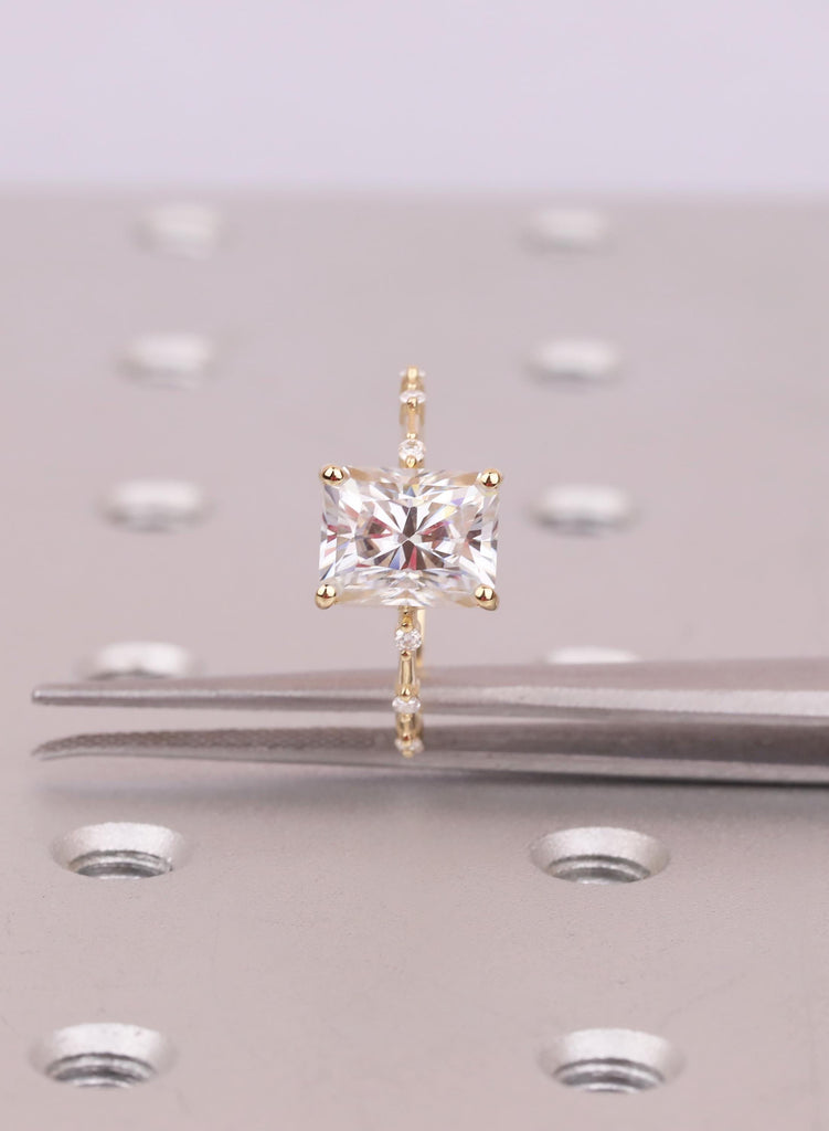 2.5 CT Radiant Cut VVS Lab Grown Diamond Engagement Ring, IGI Certified Radiant Diamond Ring, Round Side Stone Ring, Four Prong Setting image #12