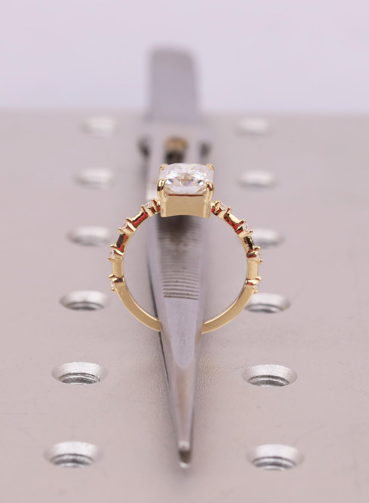 Dainty Lab Grown Radiant Cut Diamond Engagement Ring: 18K Yellow Gold, VVS Clarity, Prong Setting, Diamond Side Stone, Modern Bridal Style image #13