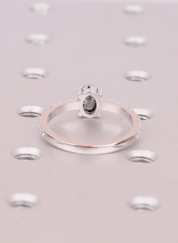Oval Salt and Pepper Diamond Engagement Ring, 14K Gold, 1920's Vintage Raw Salt and Pepper Diamond Promise Ring, One-of-a-kind image #6