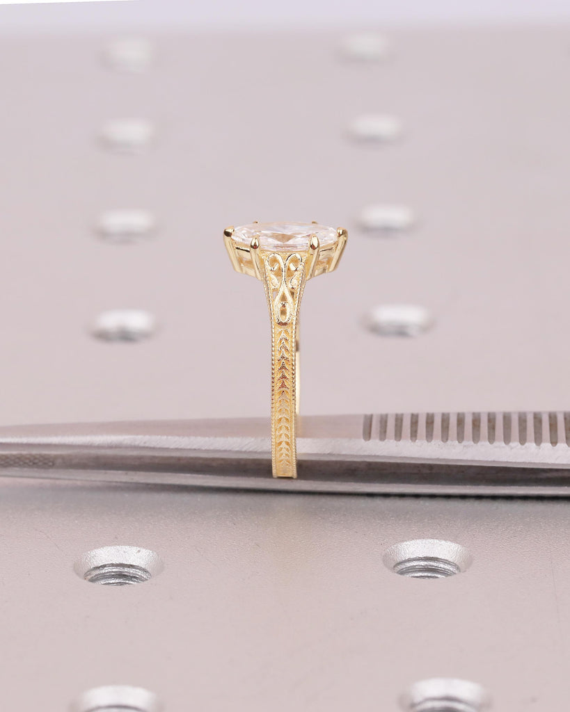 Lab Grown Diamond Marquise Ring, Heirloom Engagement Ring, Antique Yellow Gold Wedding Anniversary Rings, Unique Milgrain Handmade Jewelry image #17