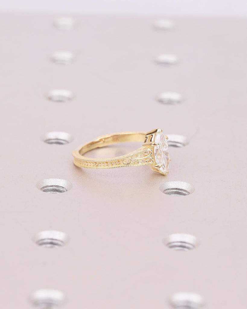 Vintage Moissanite Engagement Ring, 18k Yellow Gold Filigree Ring, Antique Style Marquise Ring, Promise Rings for Women, Heirloom Jewelry image #9