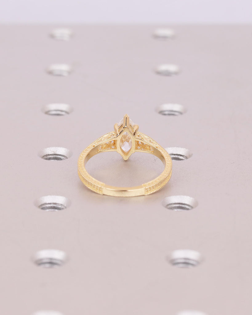 Vintage Moissanite Engagement Ring, 18k Yellow Gold Filigree Ring, Antique Style Marquise Ring, Promise Rings for Women, Heirloom Jewelry image #6