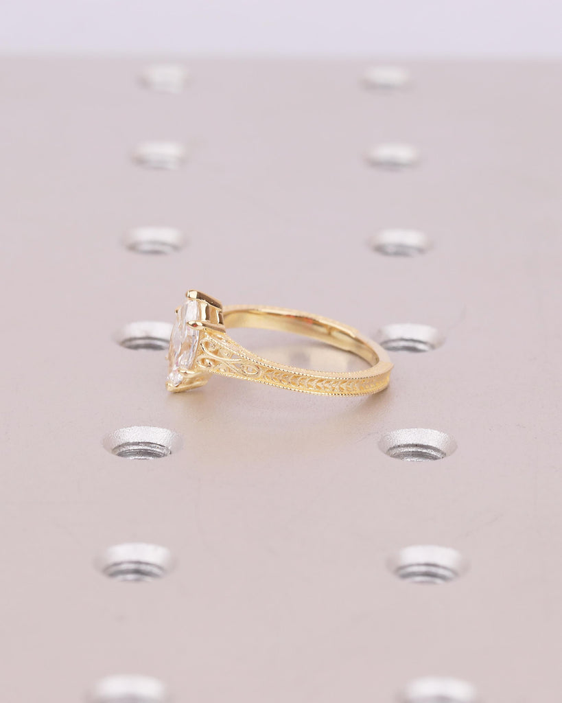 Vintage Moissanite Engagement Ring, 18k Yellow Gold Filigree Ring, Antique Style Marquise Ring, Promise Rings for Women, Heirloom Jewelry image #14