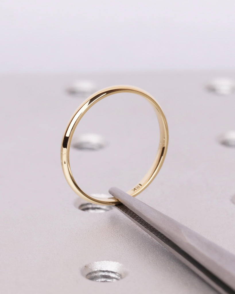 14k/18k Solid Gold Thin Wedding Band, 2mm Plain Gold Band, Polished Dome Ring, Comfort Fit, Minimalist Stacking Ring, Women's Wedding Band image #5