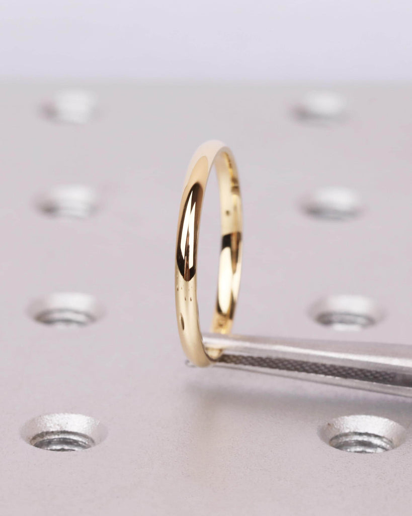 14k/18k Solid Gold Thin Wedding Band, 2mm Plain Gold Band, Polished Dome Ring, Comfort Fit, Minimalist Stacking Ring, Women's Wedding Band image #7
