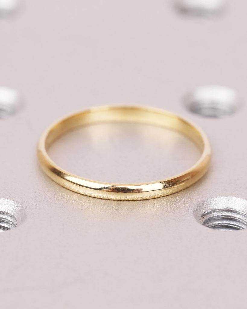 14k/18k Solid Gold Thin Wedding Band, 2mm Plain Gold Band, Polished Dome Ring, Comfort Fit, Minimalist Stacking Ring, Women's Wedding Band image #3