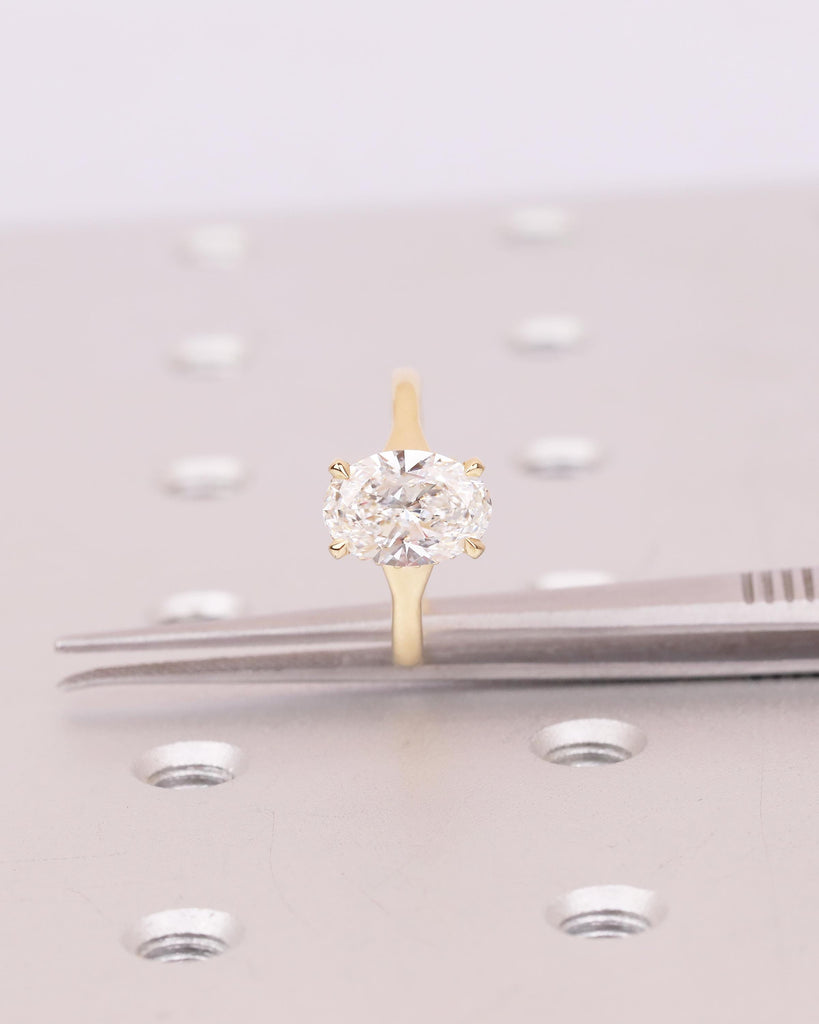 Oval IGI Certified Lab Diamond Ring, 2 Carat Solitaire Engagement Ring, Unique Handmade Jewelry, Minimalist 14k/18k Gold Hidden Halo Rings image #8