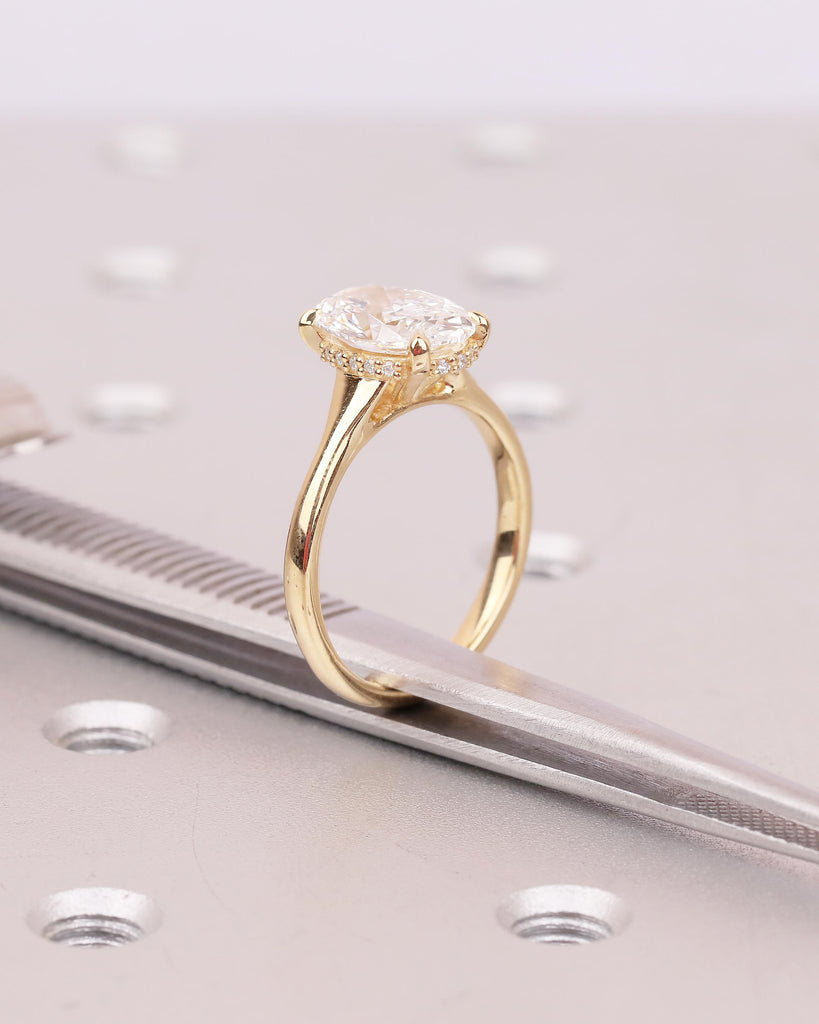 Oval IGI Certified Lab Diamond Ring, 2 Carat Solitaire Engagement Ring, Unique Handmade Jewelry, Minimalist 14k/18k Gold Hidden Halo Rings image #12