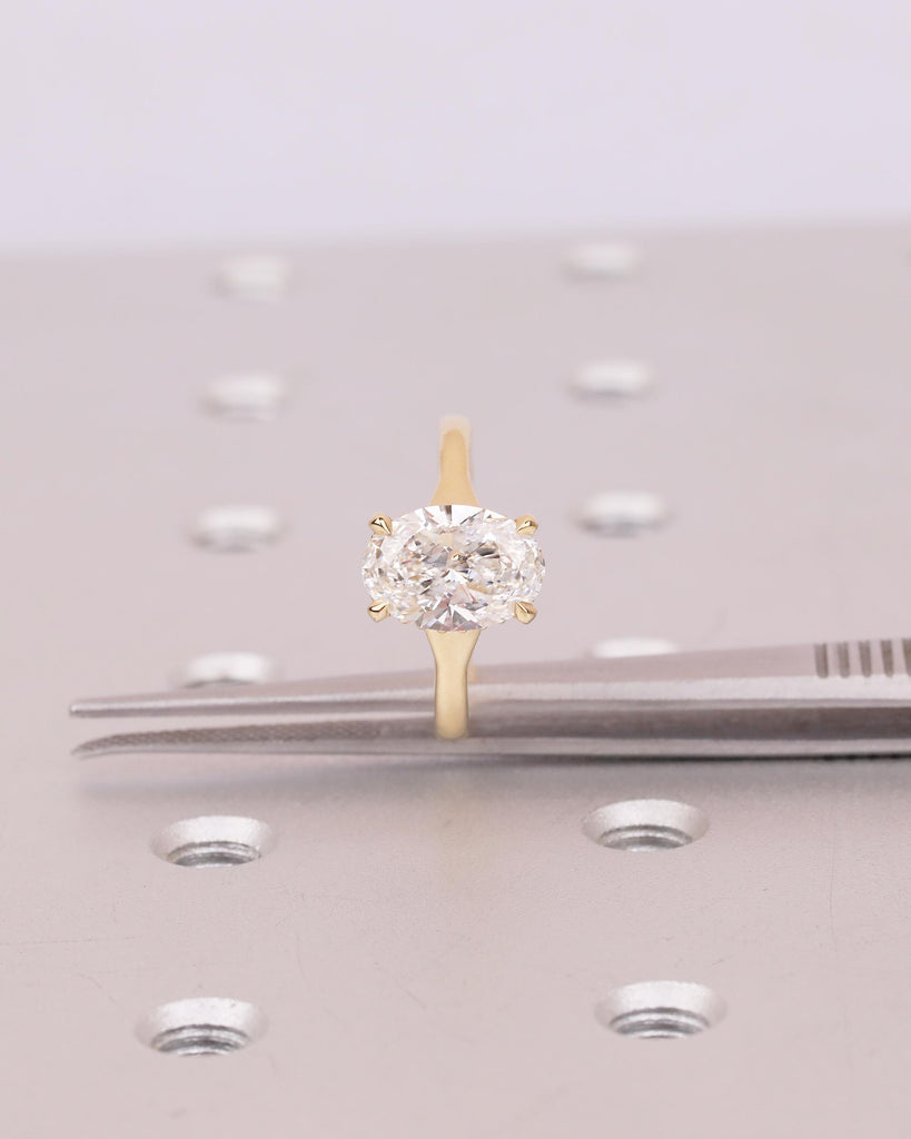 Oval IGI Certified Lab Diamond Ring, 2 Carat Solitaire Engagement Ring, Unique Handmade Jewelry, Minimalist 14k/18k Gold Hidden Halo Rings image #10
