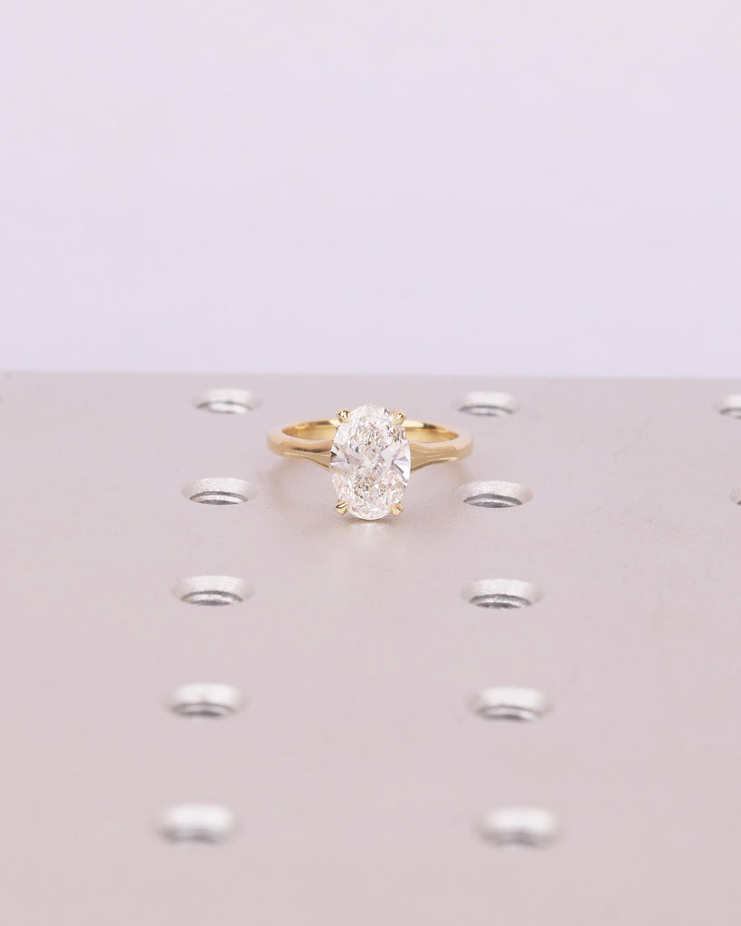 Oval IGI Certified Lab Diamond Ring, 2 Carat Solitaire Engagement Ring, Unique Handmade Jewelry, Minimalist 14k/18k Gold Hidden Halo Rings image #3