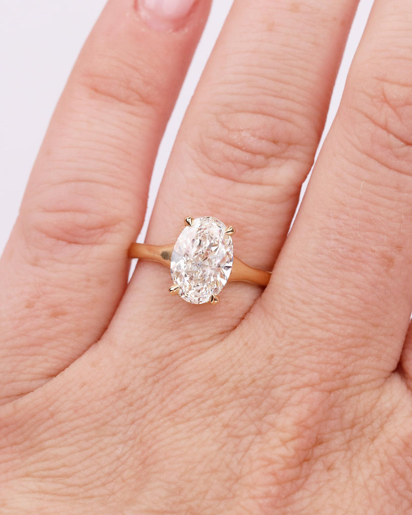 Oval IGI Certified Lab Diamond Ring, 2 Carat Solitaire Engagement Ring, Unique Handmade Jewelry, Minimalist 14k/18k Gold Hidden Halo Rings image #4