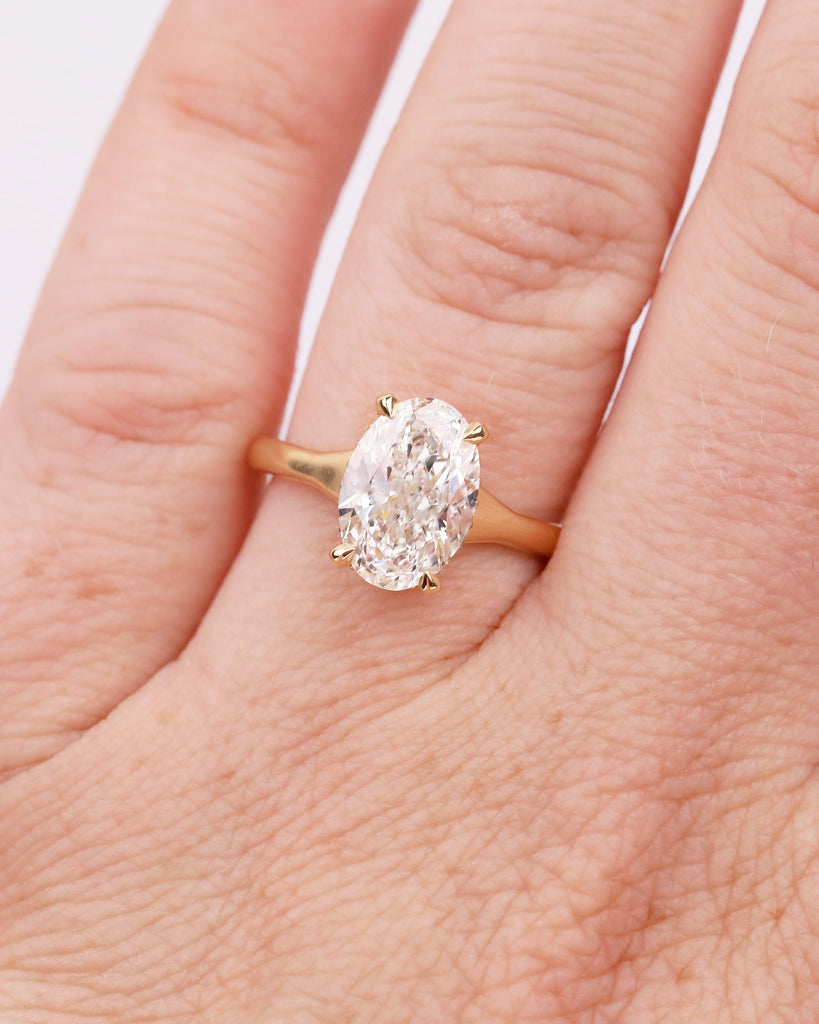 Oval IGI Certified Lab Diamond Ring, 2 Carat Solitaire Engagement Ring, Unique Handmade Jewelry, Minimalist 14k/18k Gold Hidden Halo Rings image #16