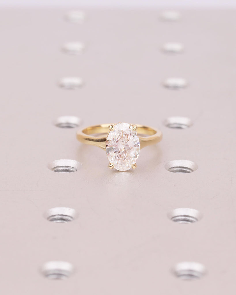 Oval IGI Certified Lab Diamond Ring, 2 Carat Solitaire Engagement Ring, Unique Handmade Jewelry, Minimalist 14k/18k Gold Hidden Halo Rings image #14
