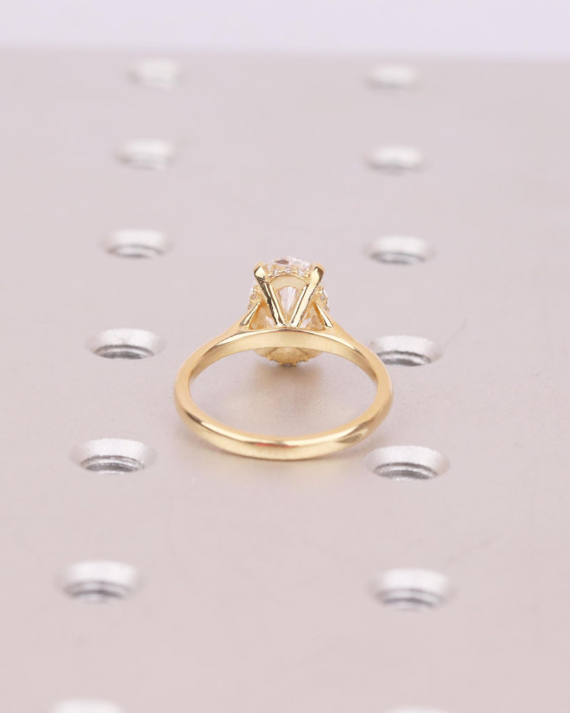 Oval IGI Certified Lab Diamond Ring, 2 Carat Solitaire Engagement Ring, Unique Handmade Jewelry, Minimalist 14k/18k Gold Hidden Halo Rings image #6