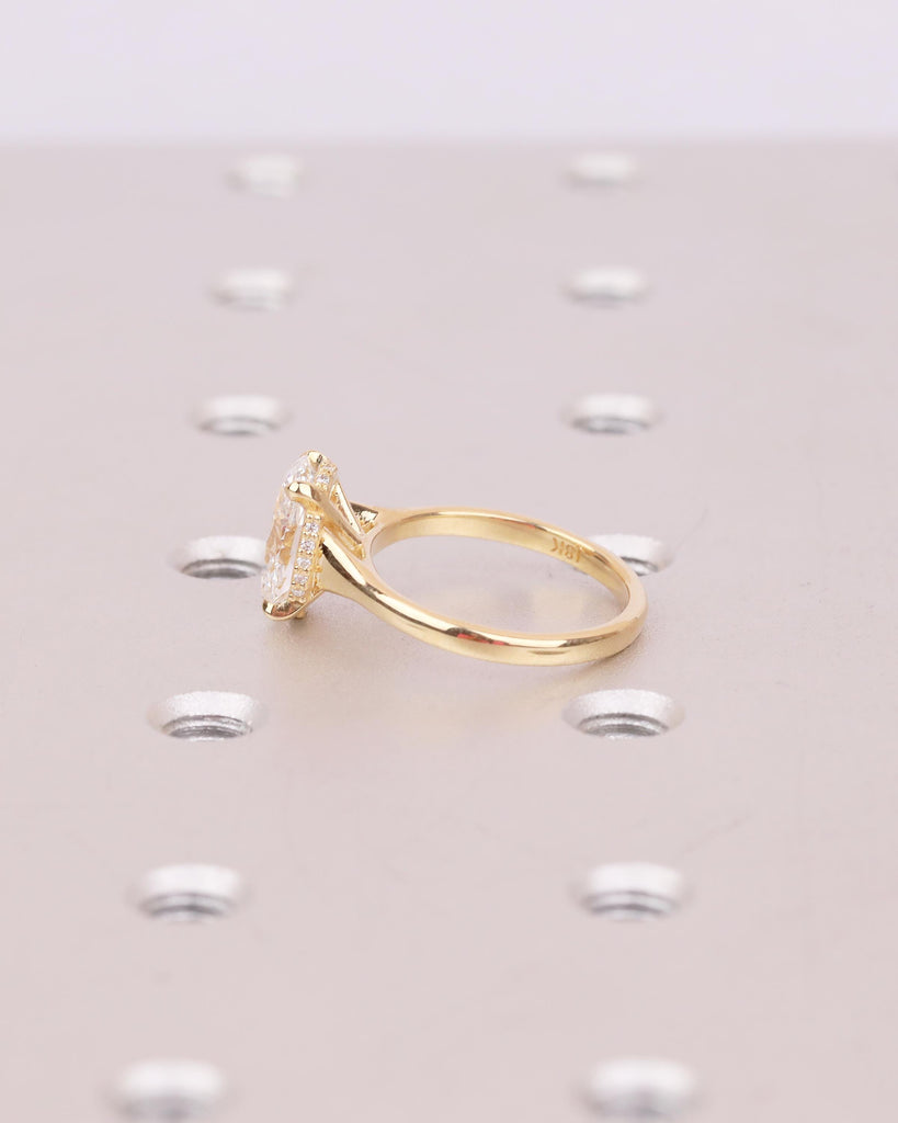 Oval IGI Certified Lab Diamond Ring, 2 Carat Solitaire Engagement Ring, Unique Handmade Jewelry, Minimalist 14k/18k Gold Hidden Halo Rings image #17