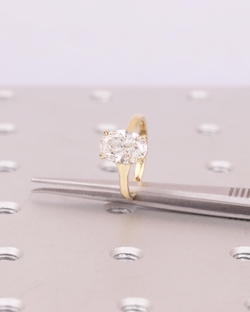Oval IGI Certified Lab Diamond Ring, 2 Carat Solitaire Engagement Ring, Unique Handmade Jewelry, Minimalist 14k/18k Gold Hidden Halo Rings image #15