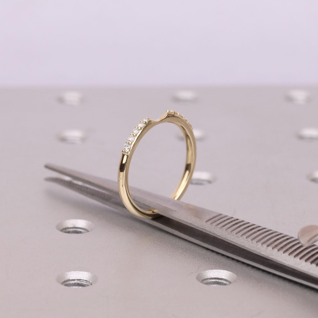 Dainty Diamond Wedding Bands For Women | 14k Yellow Gold Nesting Band Stacking Ring | Unique Bridal Jewelry Gift image #9