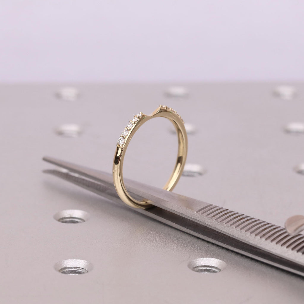 Moissanite Stackable Wedding Ring | Solid Gold or Platinum Curved Half Eternity Lab Diamond Band | Anniversary Gift For Her image #6