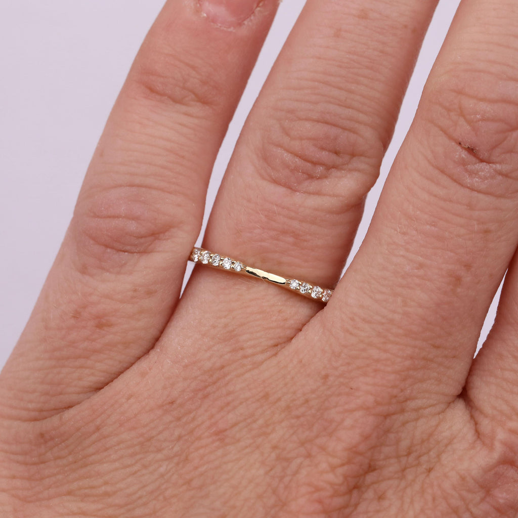 Dainty Diamond Wedding Bands For Women | 14k Yellow Gold Nesting Band Stacking Ring | Unique Bridal Jewelry Gift image #1