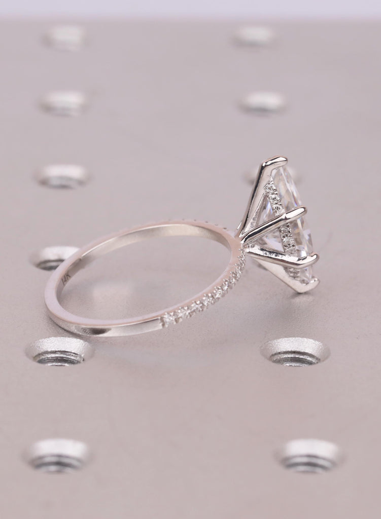 Elegant 14k Solid Gold Moissanite Ring | Marquise Cut Engagement Ring | Diamond Hidden Halo | Personalized Jewelry image #6