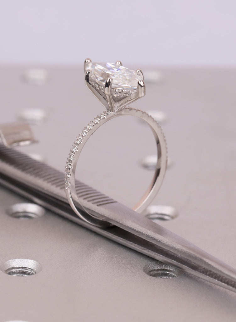 Elegant 14k Solid Gold Moissanite Ring | Marquise Cut Engagement Ring | Diamond Hidden Halo | Personalized Jewelry image #12