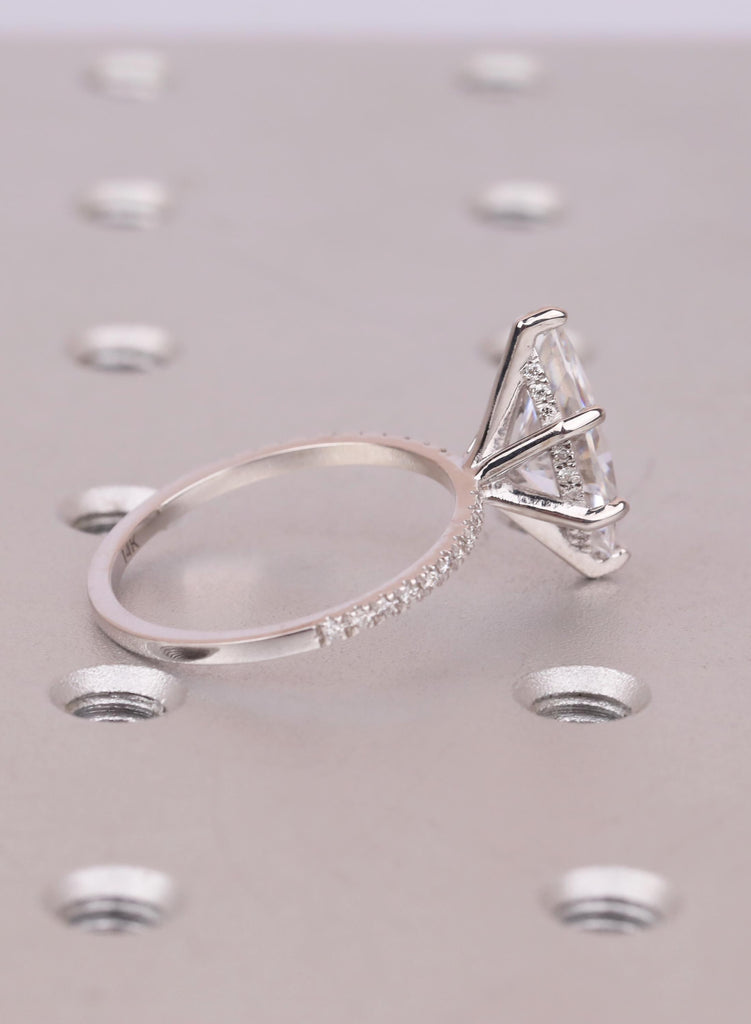 3.5 Carat Marquise Cut Diamond Engagement Ring, 14K 18K Solid Gold Half Eternity Band, Hidden Halo Lab Diamond Ring, Gift For Her image #7
