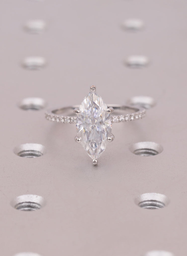 14K Gold 3.5 CT Marquise Diamond Ring, Lab Grown Diamond Hidden Halo, Handmade Personalized Gold Jewelry image #13