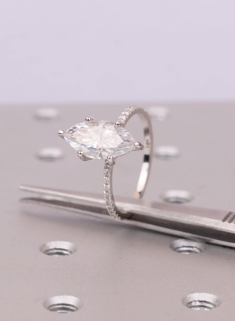 14K Gold 3.5 CT Marquise Diamond Ring, Lab Grown Diamond Hidden Halo, Handmade Personalized Gold Jewelry image #9