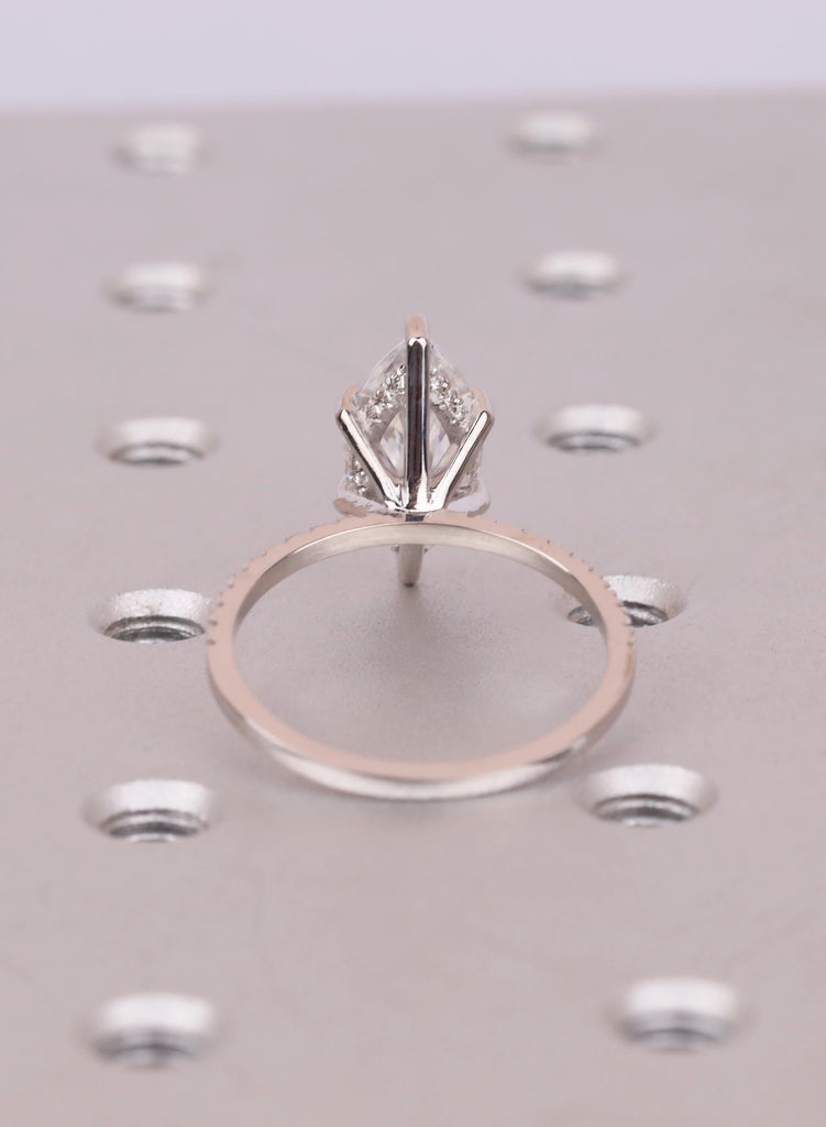 Marquise cut Lab Grown Diamond 14K Gold Ring, Art Deco Engagement Ring, Dainty Hidden Halo Diamond, Solid Gold / Platinum Half Eternity Band image #8