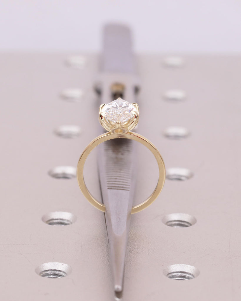 14k Yellow Gold Solitaire Engagement Ring, Dainty Lab Grown Diamond Marquise Ring, Basket Setting Tulip Rings, Nature Jewelry, Promise Ring image #7