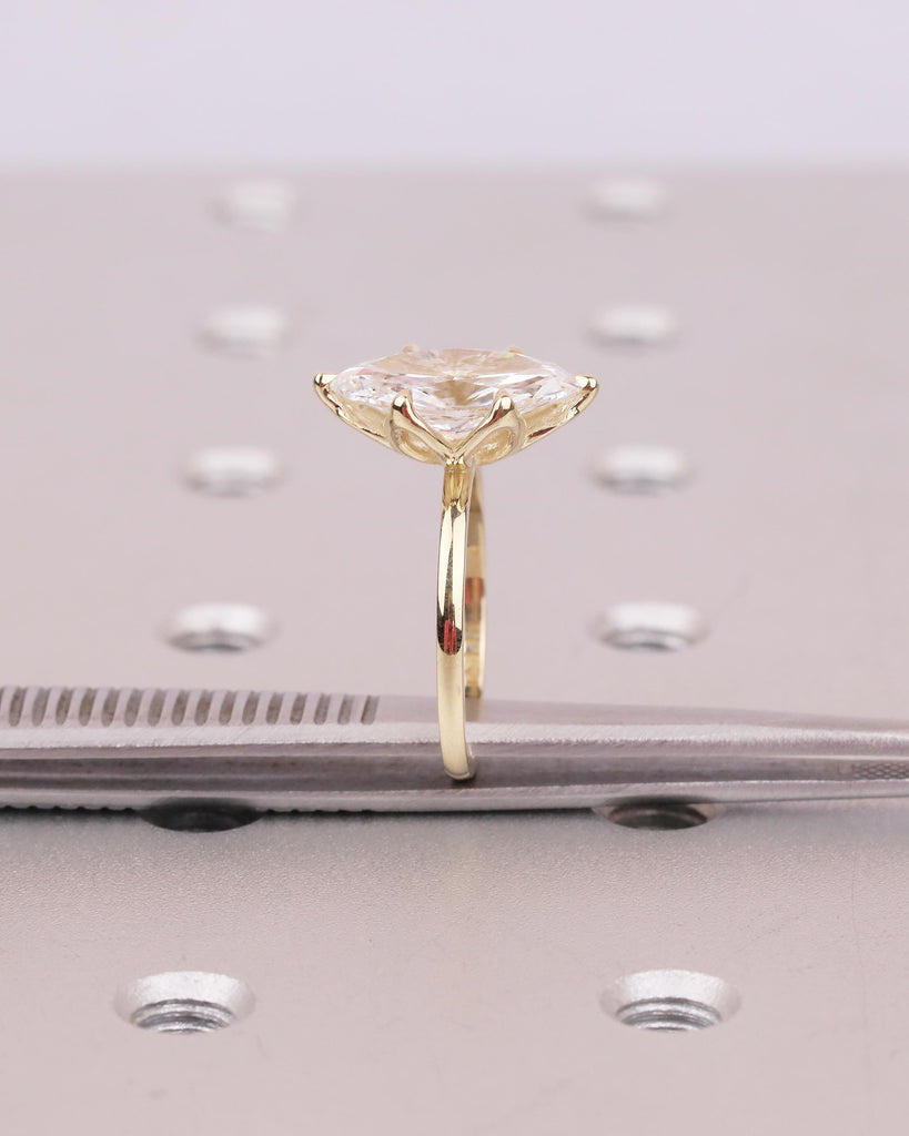 14k Yellow Gold Solitaire Engagement Ring, Dainty Lab Grown Diamond Marquise Ring, Basket Setting Tulip Rings, Nature Jewelry, Promise Ring image #9