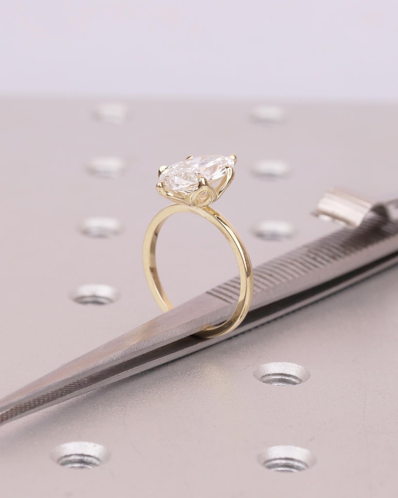 Minimalist Lab Created Diamond Engagement Ring, 14k Gold Marquise Cut Ring image #5