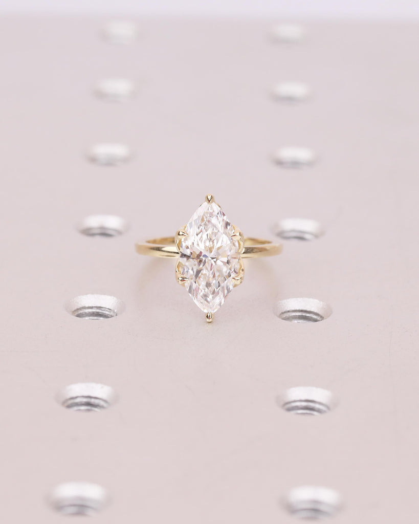 Minimalist Lab Created Diamond Engagement Ring, 14k Gold Marquise Cut Ring image #13