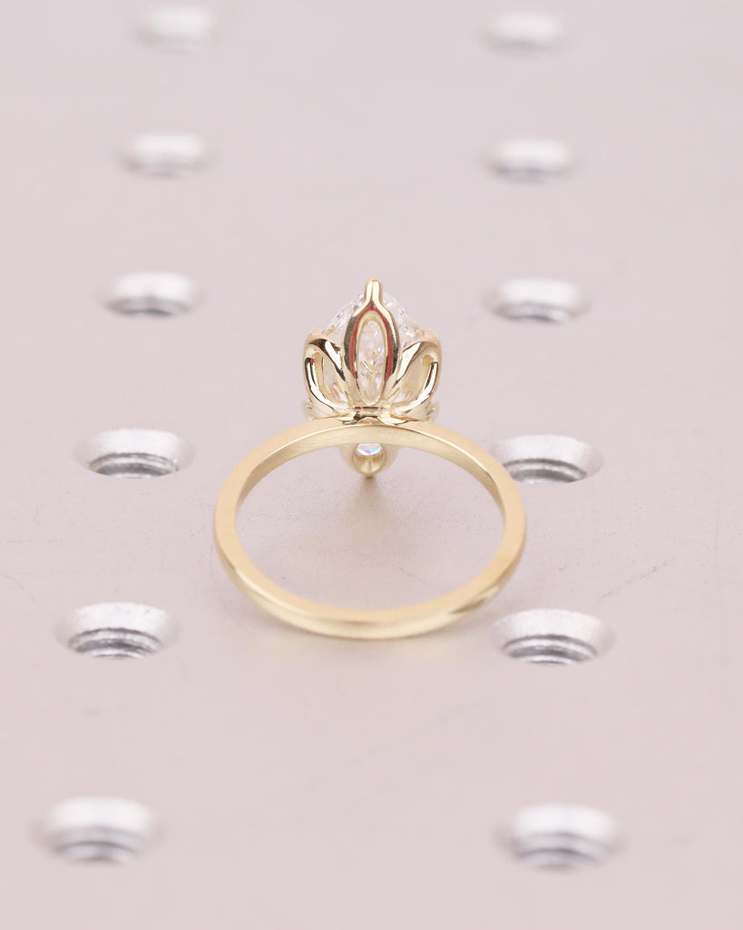 14k Yellow Gold Solitaire Engagement Ring, Dainty Lab Grown Diamond Marquise Ring, Basket Setting Tulip Rings, Nature Jewelry, Promise Ring image #8