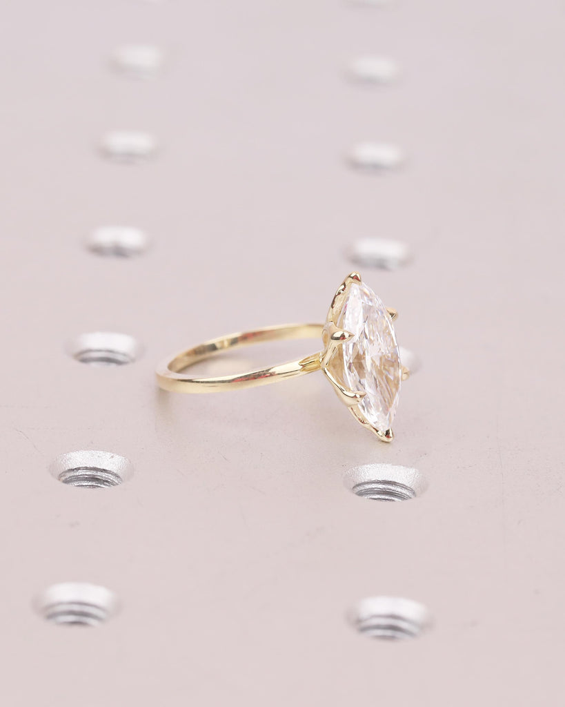 14k Solid Gold Moissanite Marquise Ring, Minimalist Engagement Ring, Anniversary Jewelry image #8