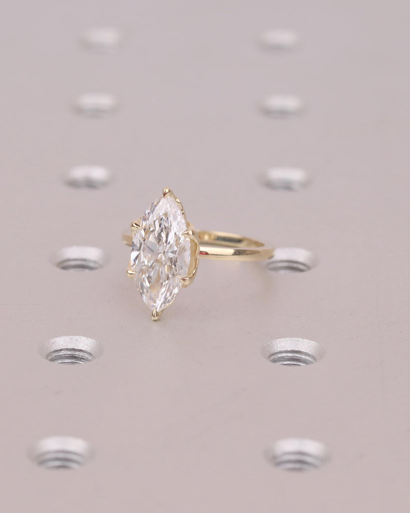 14k Solid Gold Moissanite Marquise Ring, Minimalist Engagement Ring, Anniversary Jewelry image #3